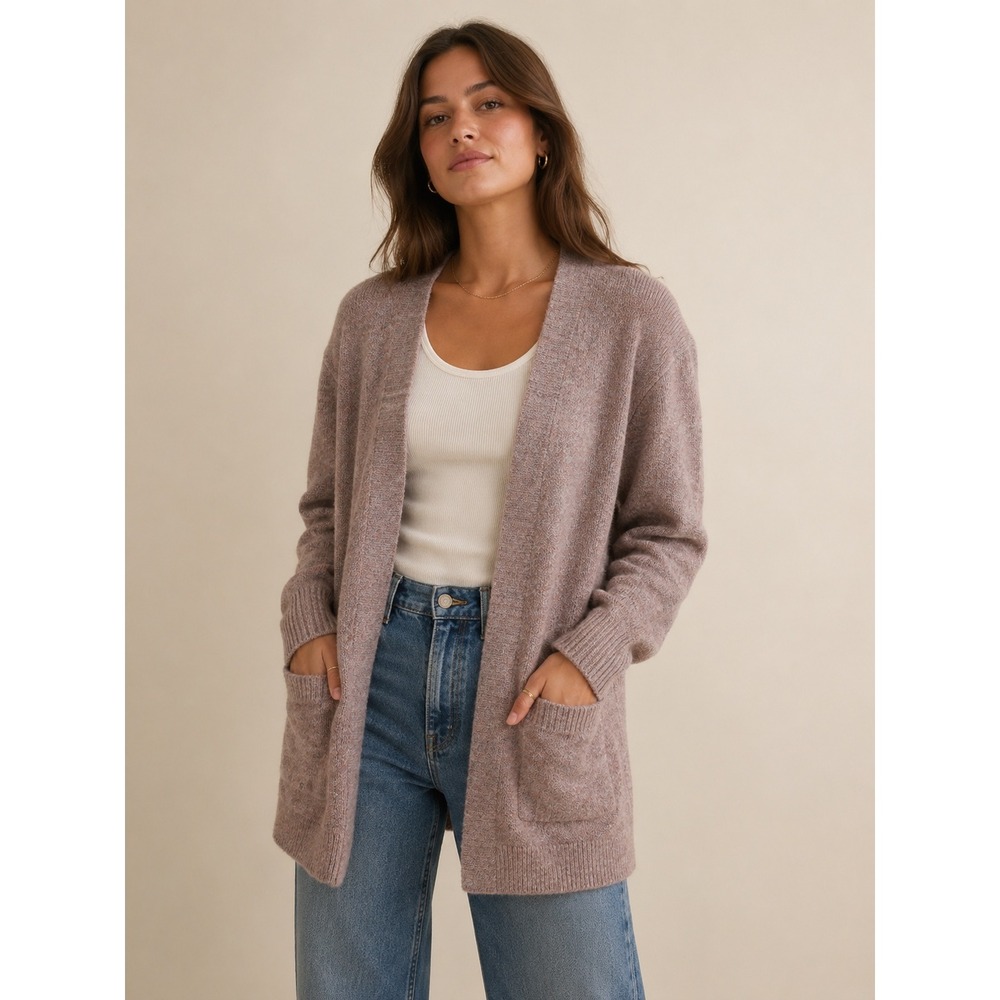 Madewell Women's Open Front Long Sleeve Cardigan Sweater Taupe Melange Size M